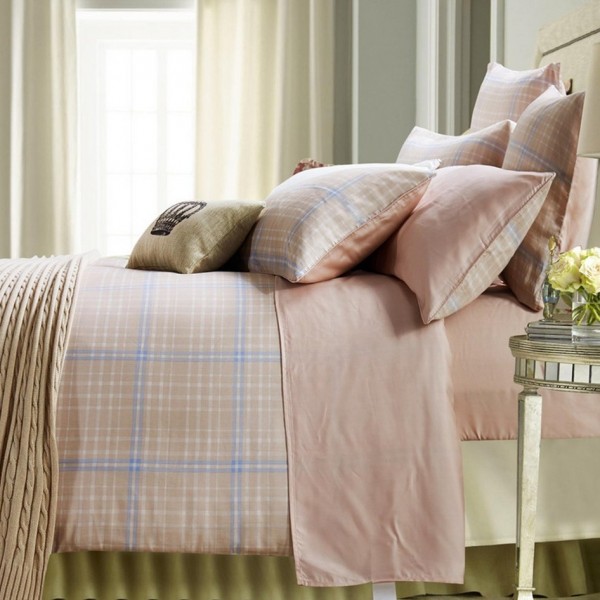 Manta decorativa y camino de cama. Juego de funda nórdica reversible de franela combinada con juego de sábanas de color liso