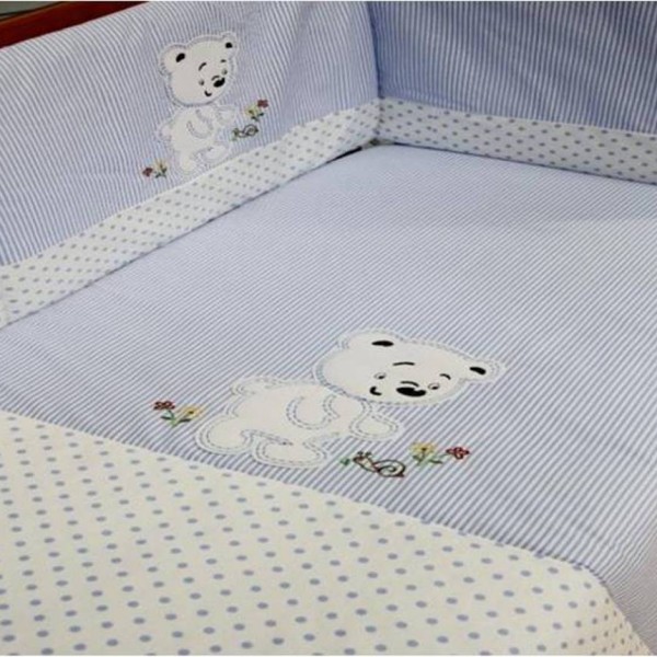 Juego de cama o cuna bordada para bebé. Protector, funda nórdica y sábanas en 100% puro algodón. El bordado puede ser personalizado. Producción bajo pedido.